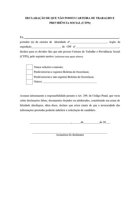 Declaração Que Não Trabalha