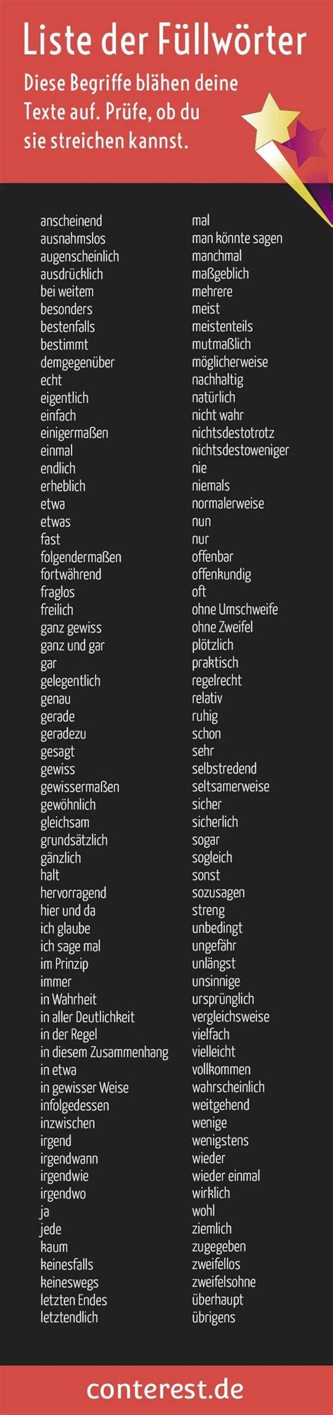 Erster, zweiter, letzter, ehemaliger präsident deutschlands + kurzbiografie. Füllwörter - Liste mit Wörtern, die du aus Texten ...