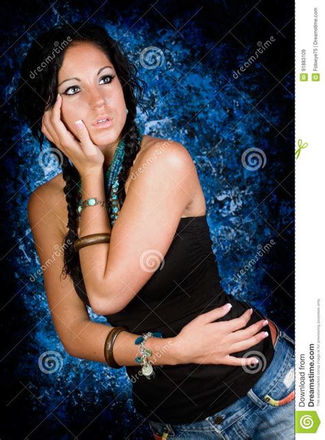 Girl Native American Indian Woman With Braids Stock Image Image Of