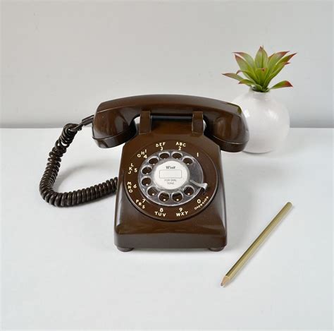 Rotary Dial Phone In Brown Working Rotary Dial Telephone By Itt Retro
