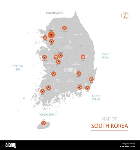 Stylized Vector South Korea Map Showing Big Cities Capital Seoul Administrative Divisions