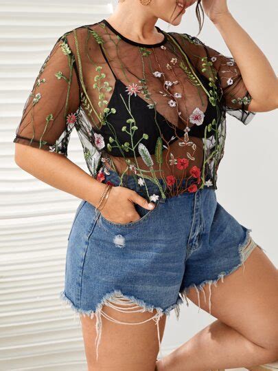 search embroidered floral sheer shein usa