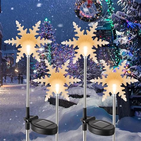 Glintoper 4 Pack Solar Christmas Snowflakes Figurine Lights Outdoor