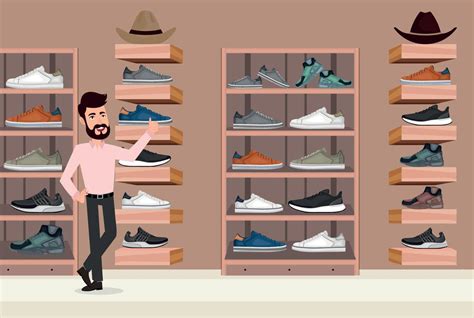 The Seller Is Standing In The Shoe Store 13192513 Vector Art At Vecteezy