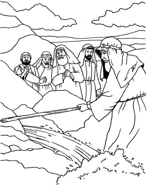 Moses Strike His Stick To The Rock Coloring Page Color Luna Sunday
