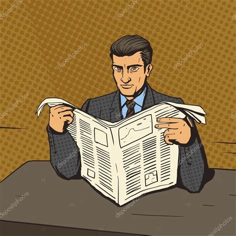 Man Reading Newspaper Pop Art Vector Illustration Stock Vector Image By