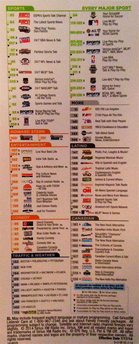 Printable Siriusxm Channel Lineup Guide