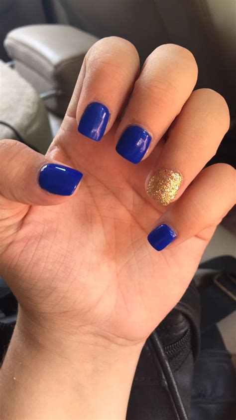 Royal Blue Acrylics With Sparkly Gold Accent Gold Nails Blue Nail