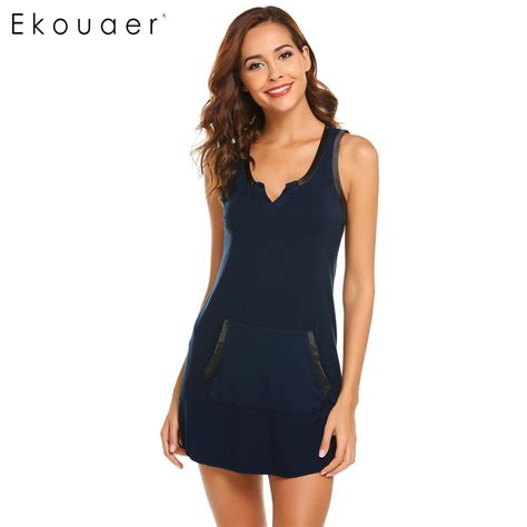 Ekouaer Sexy Nightdress Casual Lingerie Nightgown Women V Neck