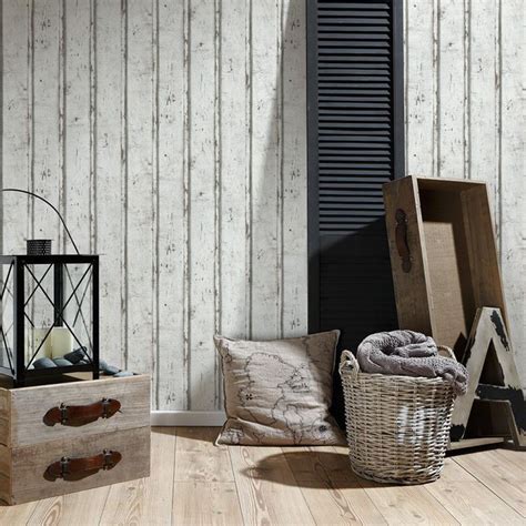 Wood Effect Wallpaper Panels White Washed Distressed Logs Planks