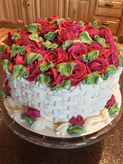 Roses And Basket Weave Cake With Buttercream Basket Weave Cake Cake