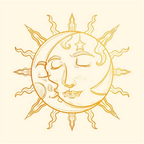 Soleil Et Lune Dessin Illustration Vecteur Premium