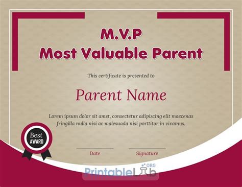 Amazing Parent Appreciation Certificate Format In Pine Glade Paprika