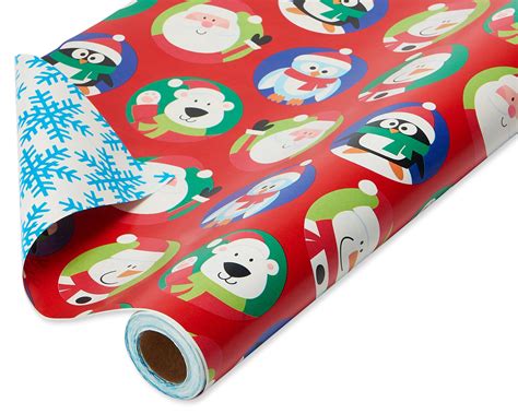 american greetings christmas wrapping paper reversible jumbo roll santa and snowflakes 1 pack