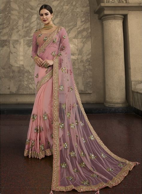 Light Pink Net Saree Indian Couture