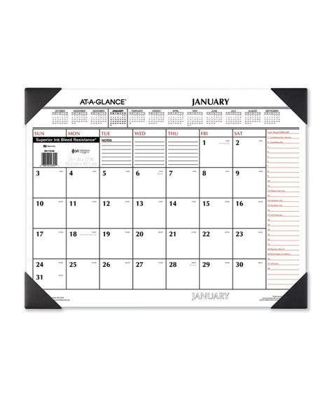Two Color Monthly Desk Pad Calendar 22 X 17 White Sheets Black