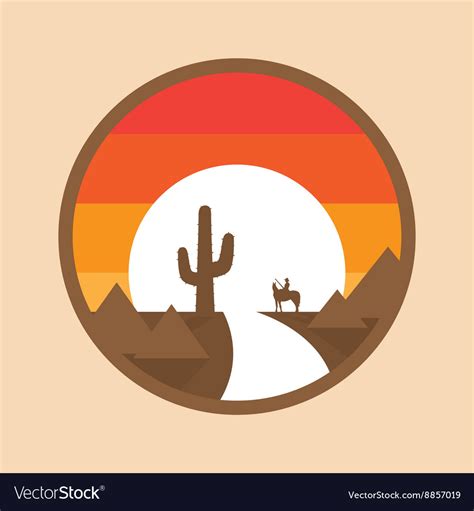 Cowboy On A Horse In Desert Cactus Sunset Vector Image
