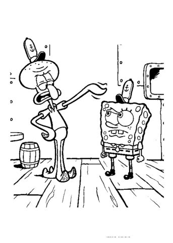Find more squidward coloring page pictures from our search. Squidward With Sponge coloring page | SuperColoring.com