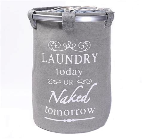Decopatent Ronde Wasmand Met Deksel L Tekst Laundry Today Or Naked Tomorrow Bol Com