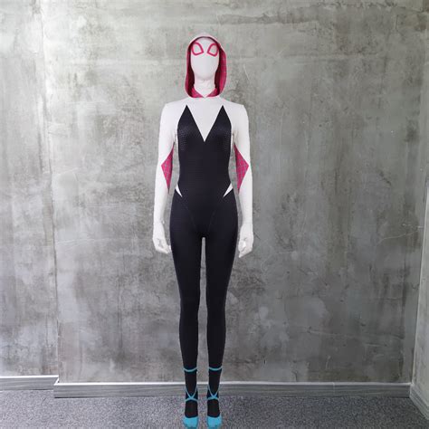 Superhero Spider Woman Gwen Stacy Cosplay Outfit Hoodie Jumpsuit