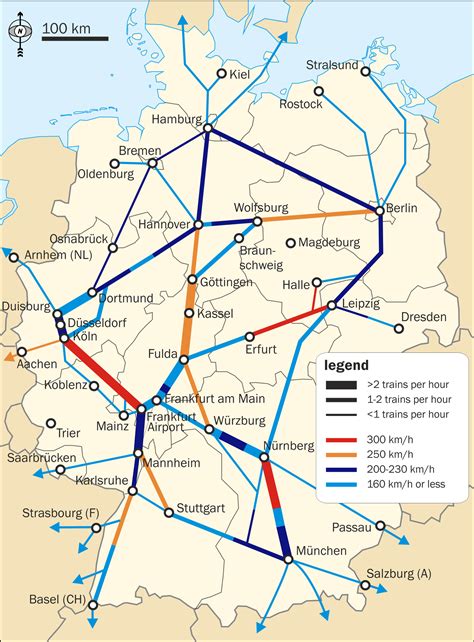 Germany Ice High Speed Train Network By Classical Geographer Map