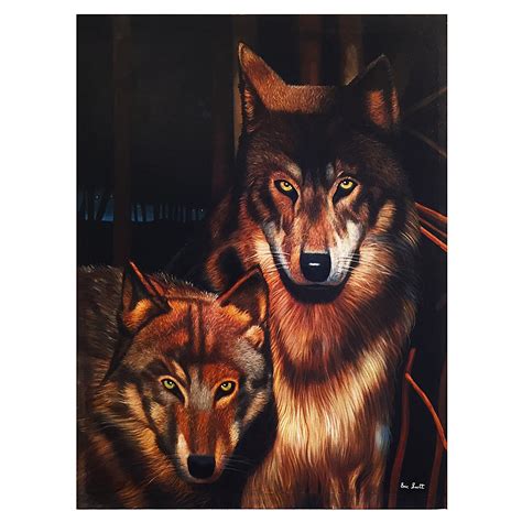 Wolves Painting Eric Scott Oil On Canvas 1980s Art Artwork Animals