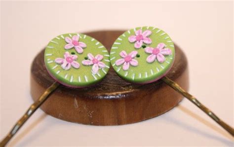 Set Of Hair Pins Polymer Clay Buttons Flower By Snginspirations 600