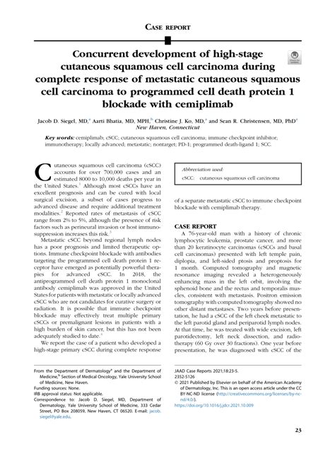 Pdf Concurrent Development Of High Stage Cutaneous Squamous Cell
