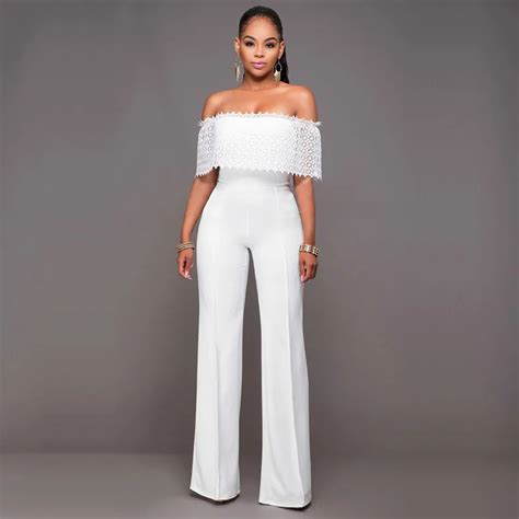 Hot Sale 2017 Boat Neck Off The Shoulder White Lace Ruffle Rompers Womens Jumpsuit F1042 In