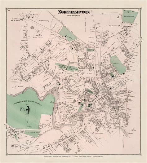 Northampton Village North Massachusetts 1873 Old Town Map Reprint