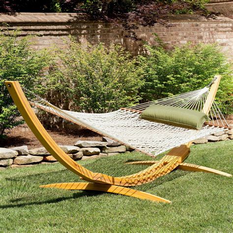Deluxe Rope Hammock With Wooden Stand On Sale Dfohome Hammock