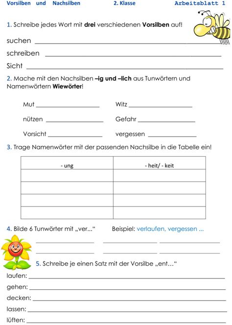 Unterrichtsmaterial ´linienblatt´, deutsch, klasse 4+3. Übungsblatt zu Grammatik Deutsch 2. Klasse