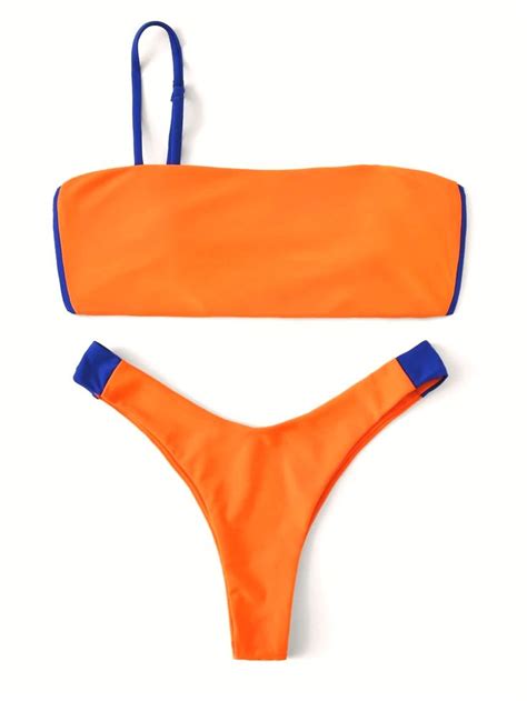 Orange Swimsuit One Shoulder Top With High Leg Bikini Bottom Orange