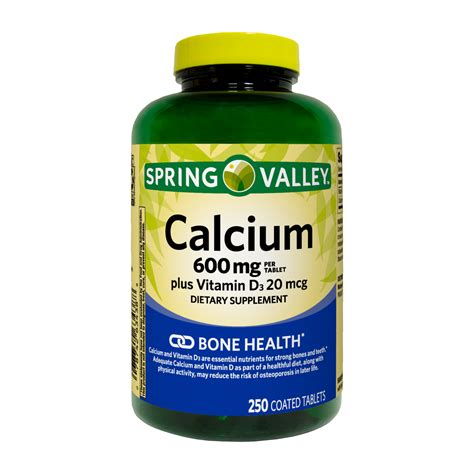 Calcium magnesium plus vitamin d3 capsules deliver these vitamins and minerals that work together for bone health.** supplement facts. Spring Valley Calcium 600 mg plus Vitamin D3 20 mcg Coated ...
