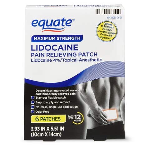 Equate Maximum Strength Lidocaine Pain Relieving Patch 6 Count