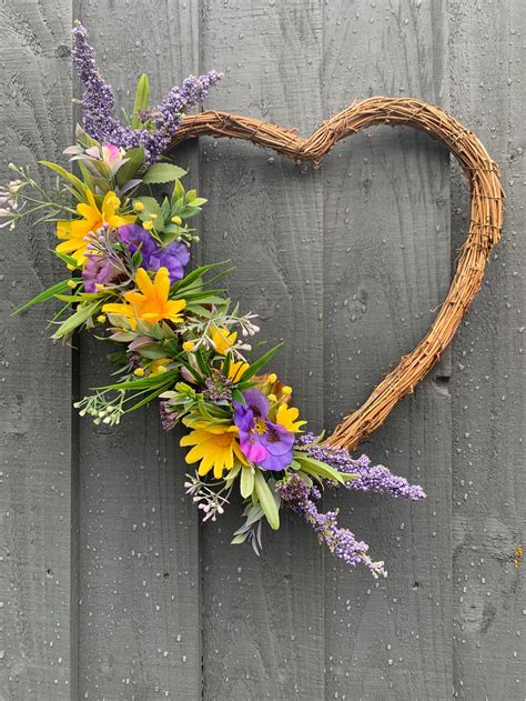 Yellow Daisies And Pansies Heart Wreath Spring Wreath For Etsy