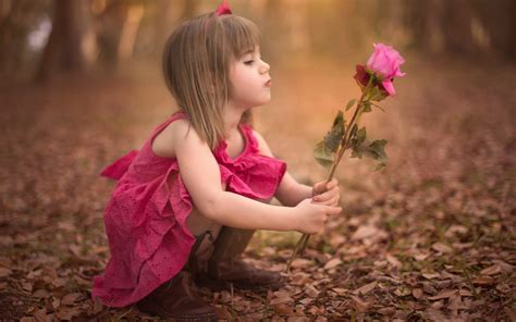 Cute Little Girl Holding Rose Flower Wallpaper Cute Wallpaper Better