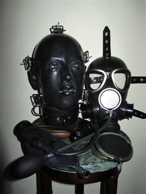 Fetish Heavy Rubber System 3 In 1 Bondage Helmet Gas Mask Rebreather Latex Hood W Collar Gag