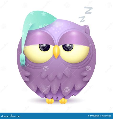 Cute Little Sleepy Owl Character Isolated On White Background Stock