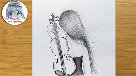 Very Easy Way To Draw A Girl With Violin Pencil Sketch For Beginners