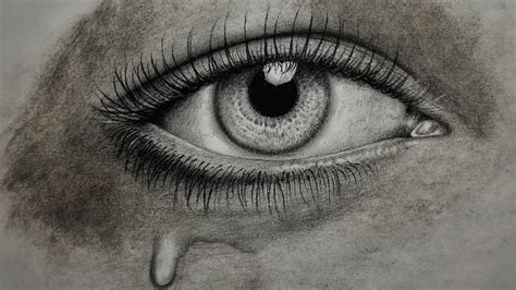 How To Draw And Shade A Realistic Eye With Teardrop Pencil Drawing