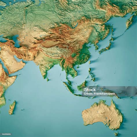 Asia Australia Topographic Map 3d Render Color Stock Photo Download