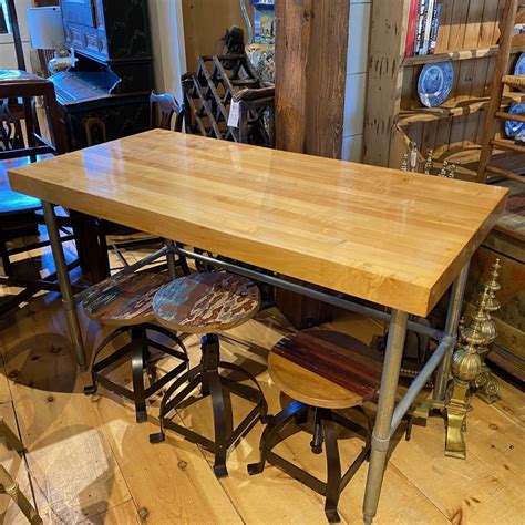 SOLD Counter Height Butcher Block Work Table Island 60L X 30D