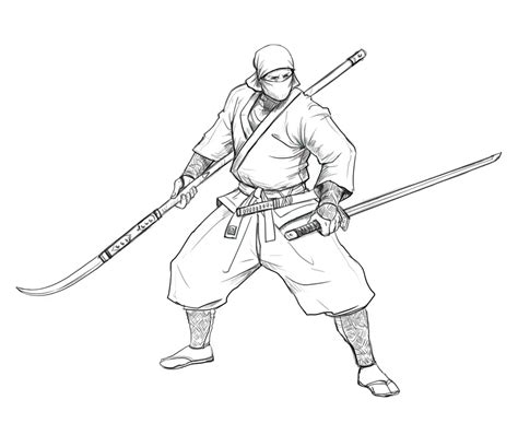 Anime Ninja Girl With Sword Drawing