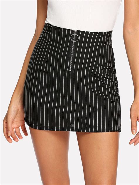 Zip Up Front Striped Skirt Sheinsheinside Stripe Skirt Skirt