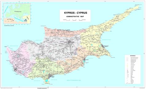 Large Detailed Road And Administrative Map Of Cyprus With All Cities