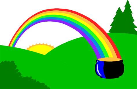 Rainbow Free Stock Photo Illustration Of A Pot Of Gold At The End
