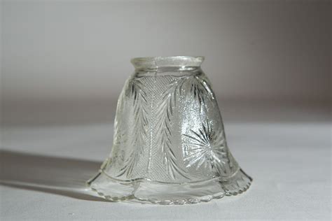 Vintage Glass Lamp Shade Clear Bell Shaped Pressed Glass Pendant