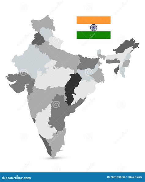 India Highly Detailed Editable Political Map Cartoon Vector