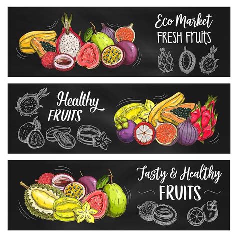 Premium Vector Exotic Tropical Fruits Food Farm Market Banners